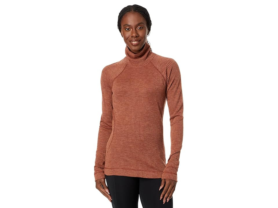 Smartwool Thermal Merino Rib Turtleneck Women's Clothing Pecan Brown Heather : MD | Zappos