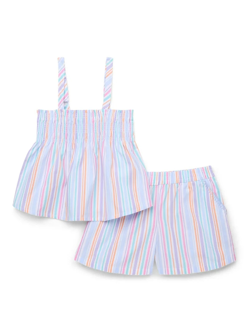 Wonder Nation Girls Smocked Top and Shorts Set, 2-Piece, Sizes 4-18 & Plus | Walmart (US)