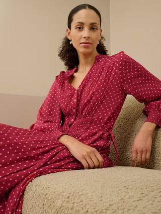 Brora Polka Dot Long Sleeve V Neck Fit & Flare Midi Dress | John Lewis (UK)