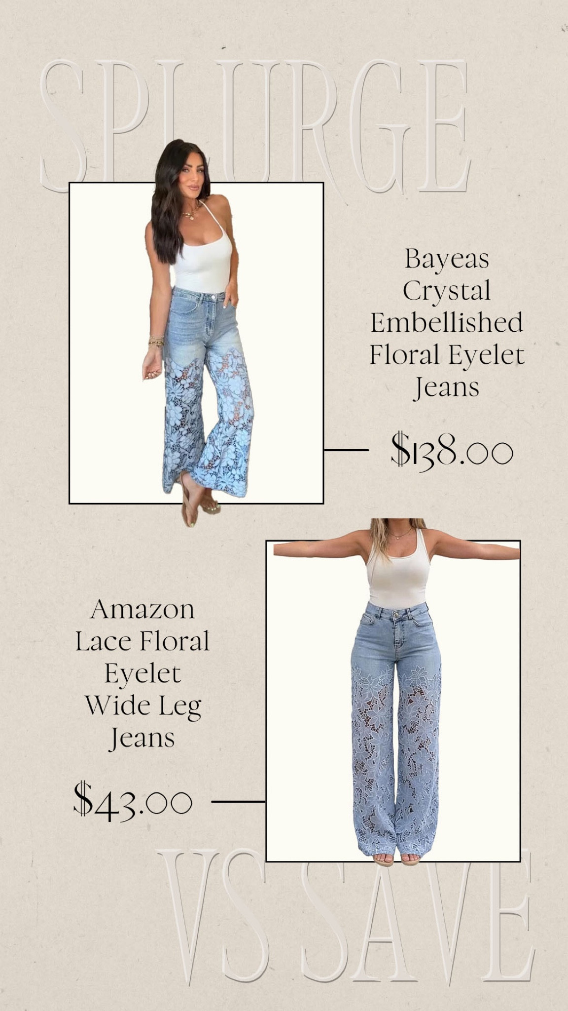 Splurge vs Save | Save vs Splurge | Lace Jeans | Floral Eyelet Jeans | Floral Cutout Jeans 

#LTKSeasonal #LTKootd