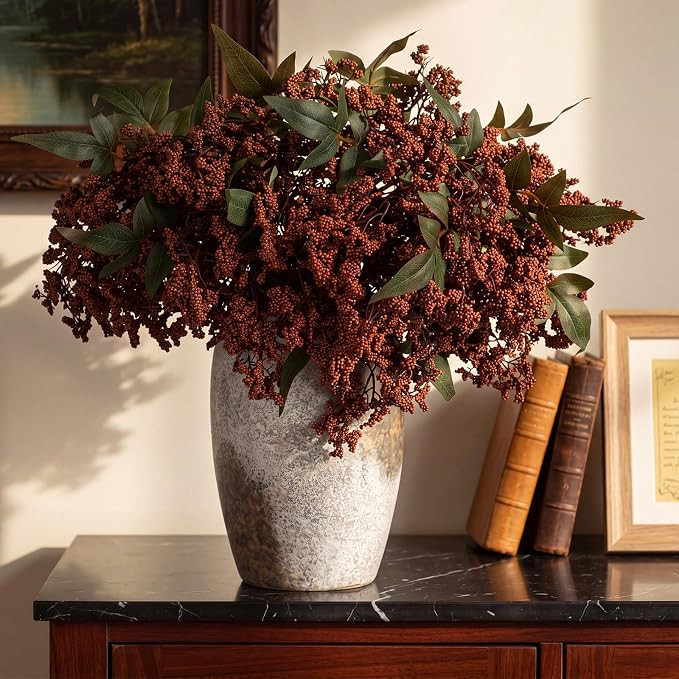 9 Pcs Artificial Nandina Berry Stem for Vase 15.7" Realistic Faux Berry Stem Fake Plant Branches ... | Amazon (US)