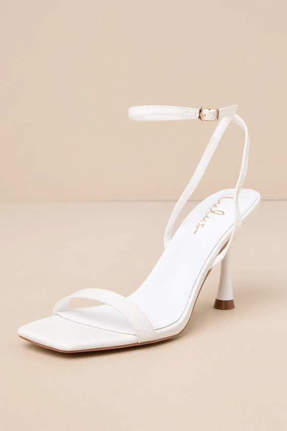 Marven White Snake-Embossed Ankle Strap High Heel Sandals | Lulus
