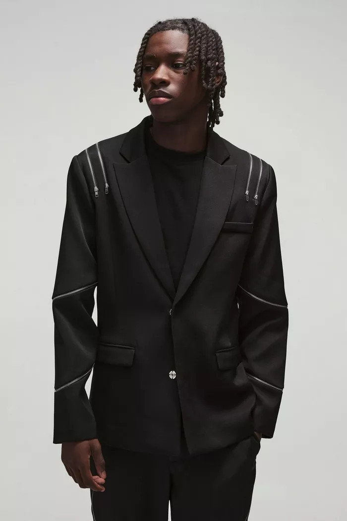 Slim Fit Multi Zip Detail Blazer | Boohoo.com (UK & IE)