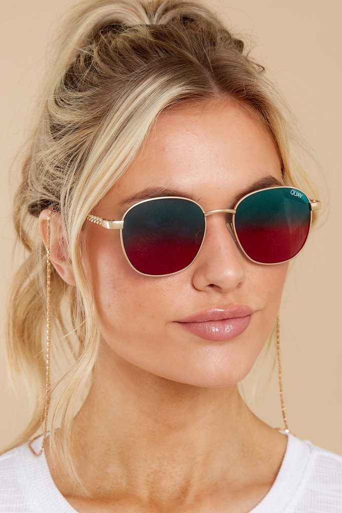 Link Up Gold Blue Sunglasses | Red Dress 