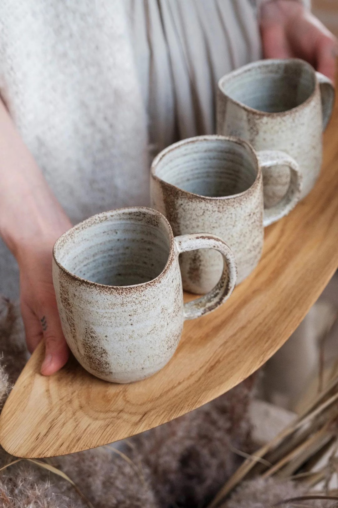 Large mug with handle "Simplicity"  organic natural shape stoneware in grey cream, minimalist mon... | Etsy (US)