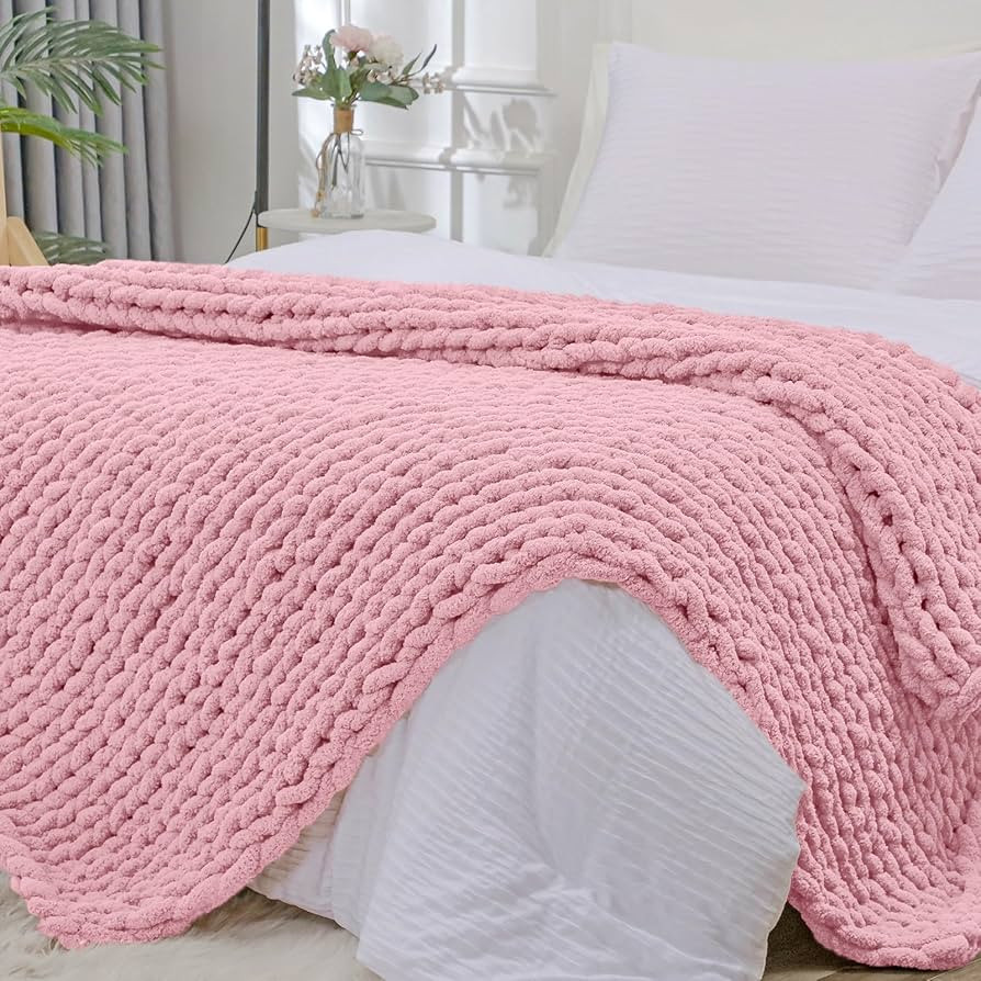 Bigacogo Chunky Knit Blanket Throw 51"x63", 100% Hand Knitted Chenille Throw Blanket, Big Soft Th... | Amazon (US)