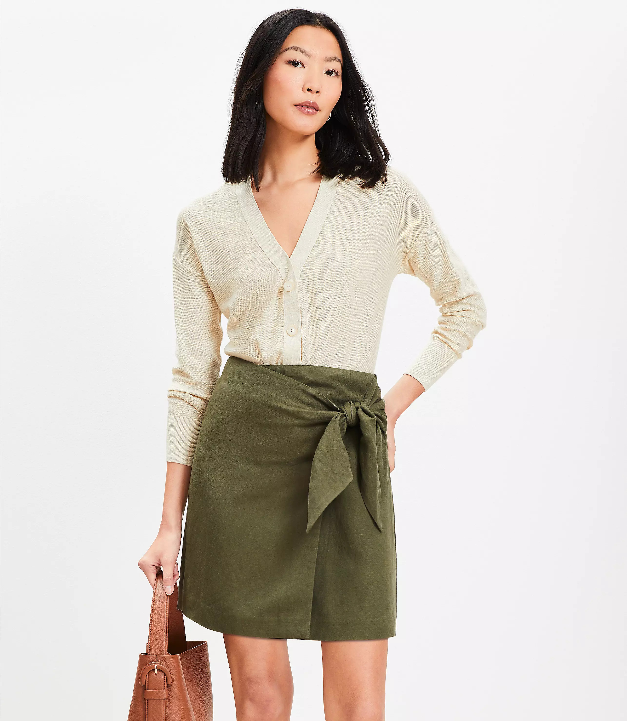 Linen Blend Mini Wrap Skirt | LOFT
