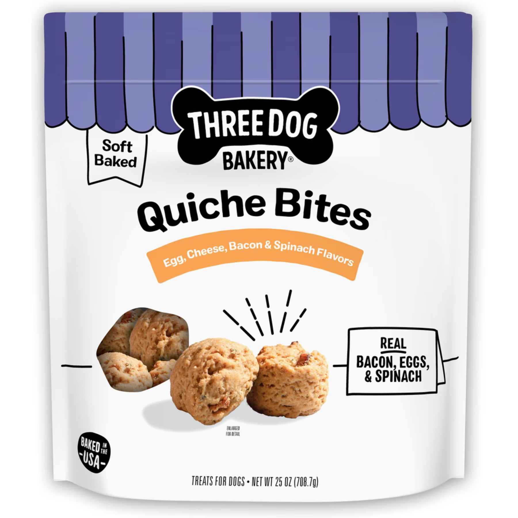 Three Dog Bakery Quiche Bites with Real Eggs, Cheese, Bacon & Spinach Dog Treats, 25-oz bag | Chewy