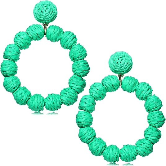 Rattan Earrings Rattan Ball Hoop Dangle Earrings for Women Handmade Bohemia Earrings Braid Straw ... | Amazon (US)