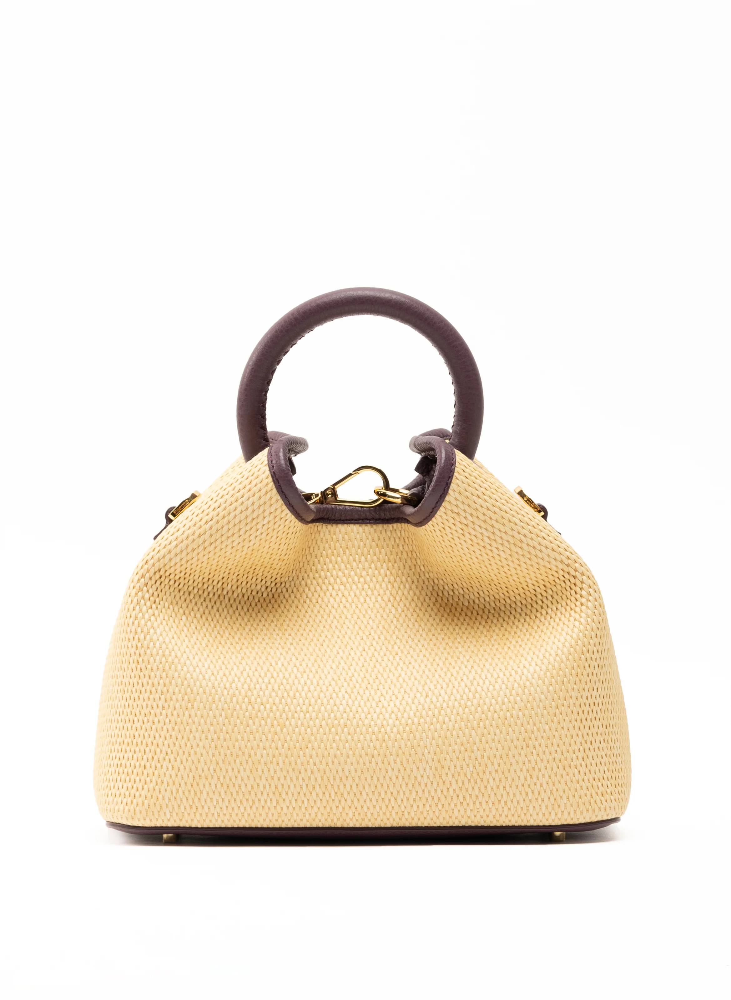 Baozi Raffia/Leather Natural/Blackberry - Raffia Bag for Summer - Elleme | Elleme