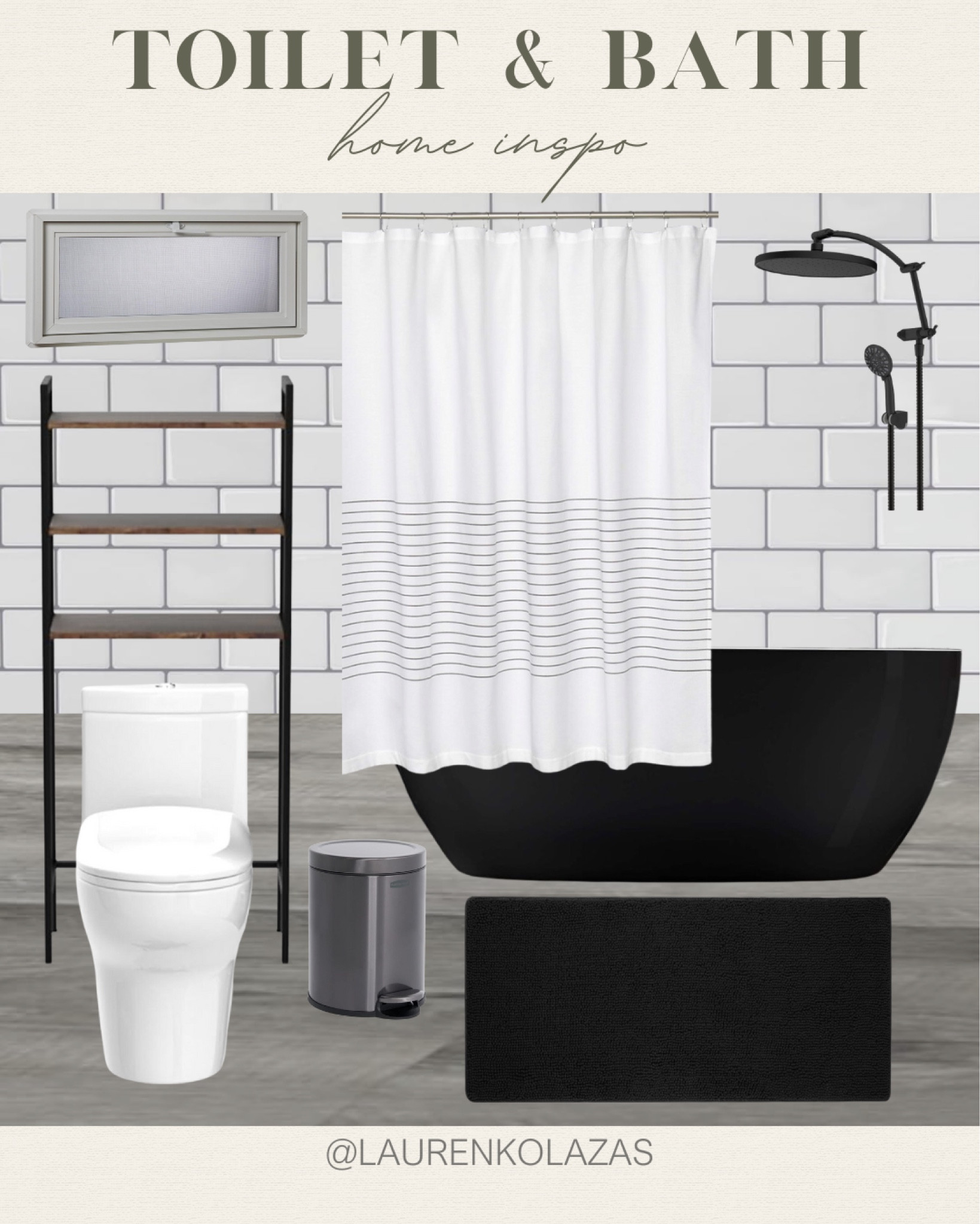 Doing a bathroom refresh soon? Create a relaxing space with this minimalist inspo from Amazon: a black tub, white striped shower curtain, bathroom shelf organizer, a plush rug, and more!
#blackandwhite #summerrefresh #modernhome #bathroomessentials

#LTKHome #LTKStyleTip #LTKSeasonal