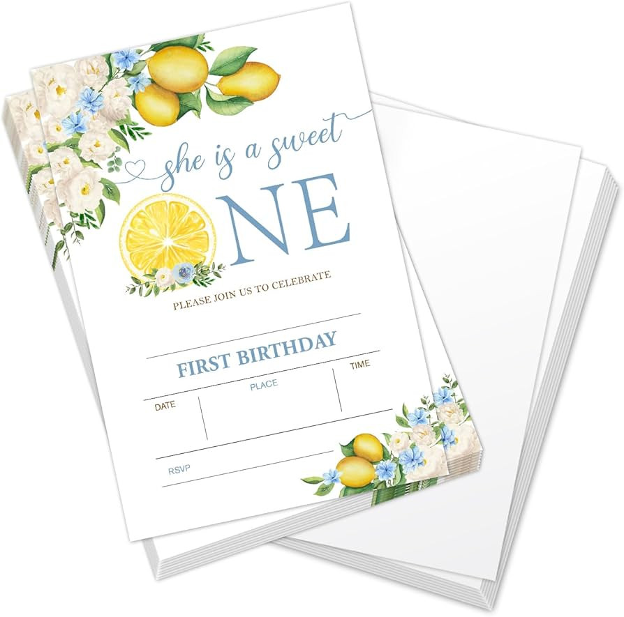 1st Floral Lemon Birthday Invitations for kids, First Birthday Party Invites Cards for Boys & Gir... | Amazon (US)