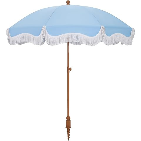 PHI VILLA 7ft Beach Umbrella with Fringe & Sand Anchor, Outdoor Patio Heavy Duty Windproof Portab... | Amazon (US)