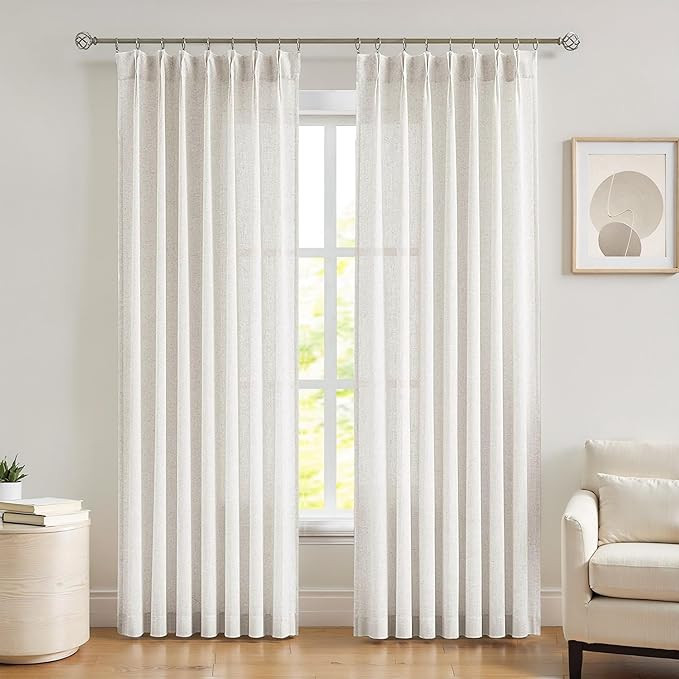 Central Park Pinch Pleat Sheer Curtain Panels Linen Blend Slub Yarn Sheer Farmhouse Rustic Crude ... | Amazon (US)