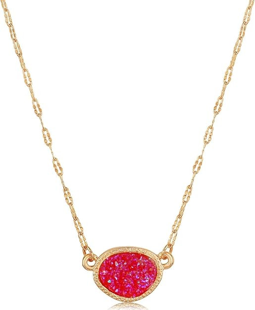 Humble Chic Simulated Druzy Pendant Necklace for Women with Sparkly Oval Stone - Gold, Silver, or... | Amazon (US)