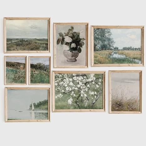 Set Of 8 Vintage Artwork For Bedroom - French Country Prints, Botanical Prints Artwork For Walls,... | Amazon (US)