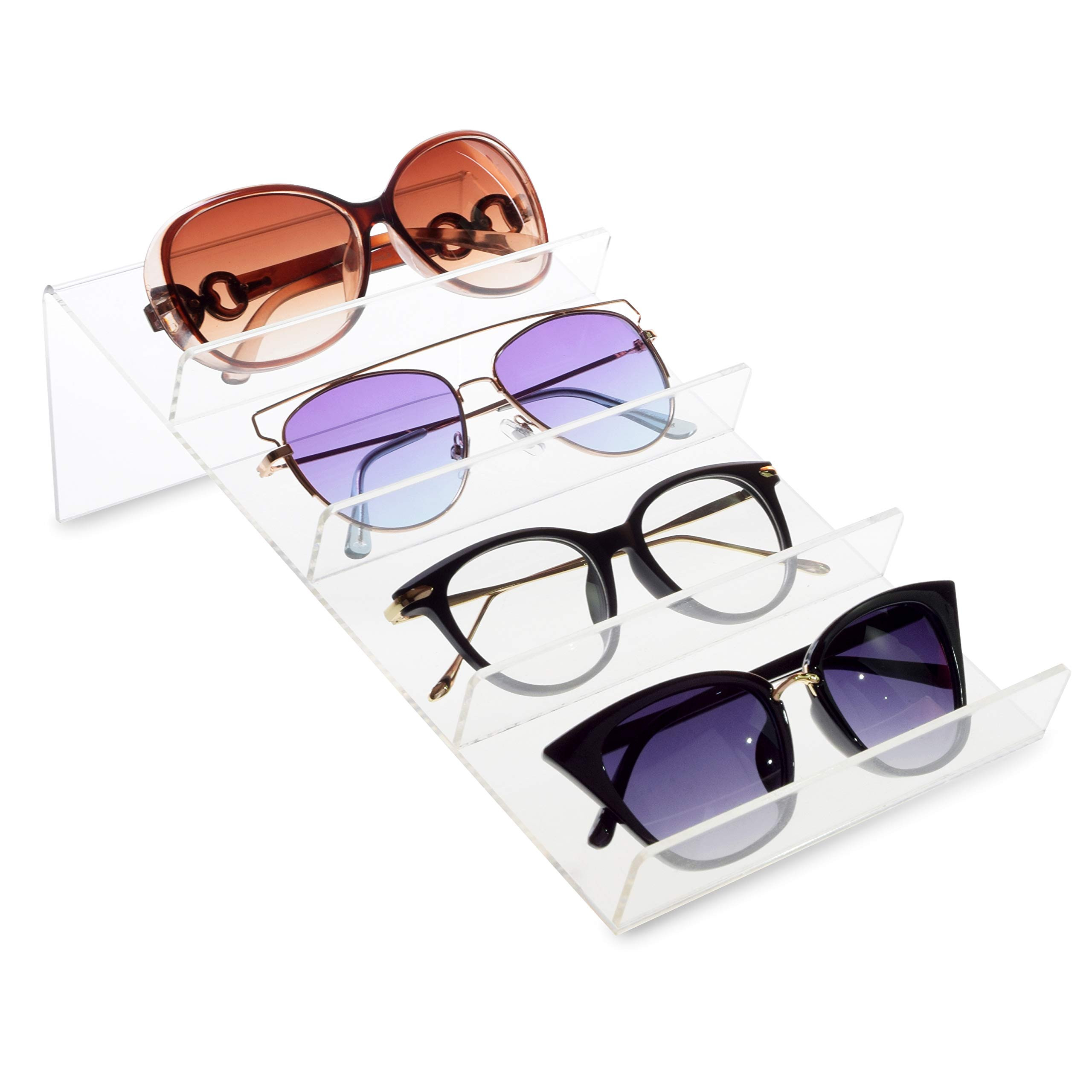 MOOCA Acrylic Slanted Eyewears Stand Holder Organizer, Eyeglasses Holder, Sunglasses Rack Stand, Sunglasses Stand, Acrylic Showcase Display with Elevated Sloping Design for 4 Pairs of Glasses | Amazon (US)