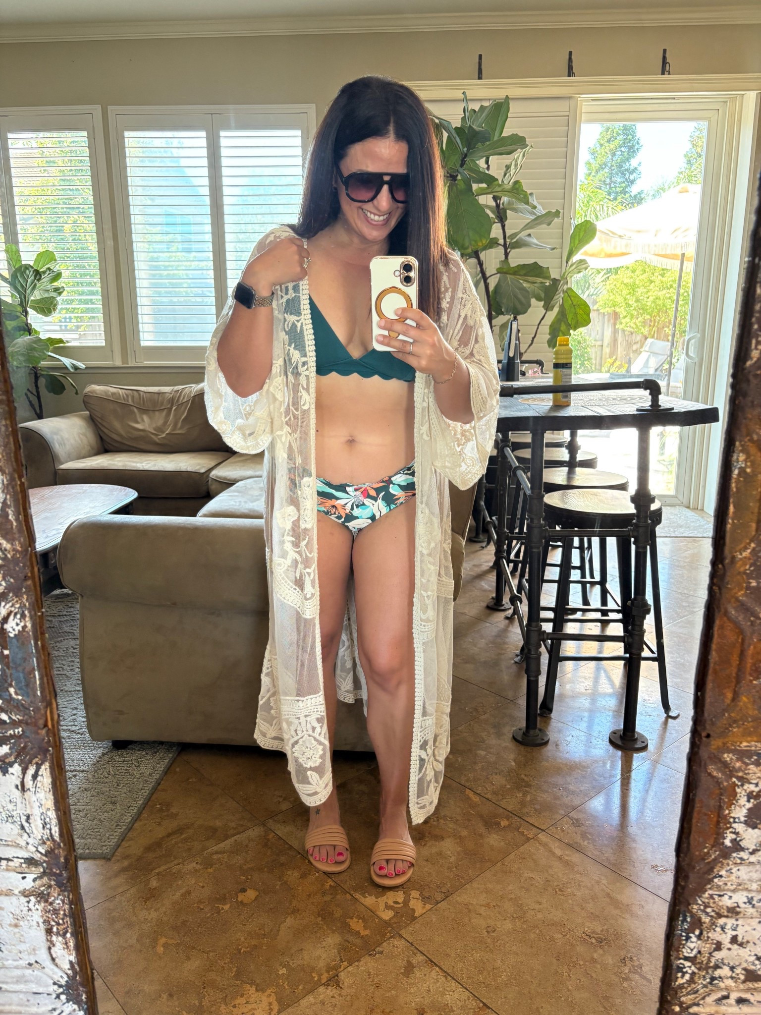 Recently picked up this lace kimono coverup and I’m obsessed! Wearing one of my favorite scalloped CupShe bikinis. I like that the top is adjustable, I’m 34D and wearing a medium. 
Summer vacation 
Pool day
Vacation stylee

#LTKSummerEdit #LTKOver40 #LTKSwim