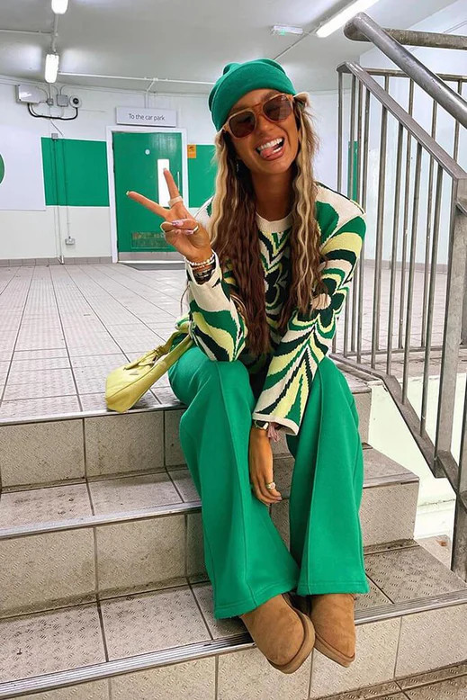 Green Flower Jacquard Cropped Jumper | ISAWITFIRST UK