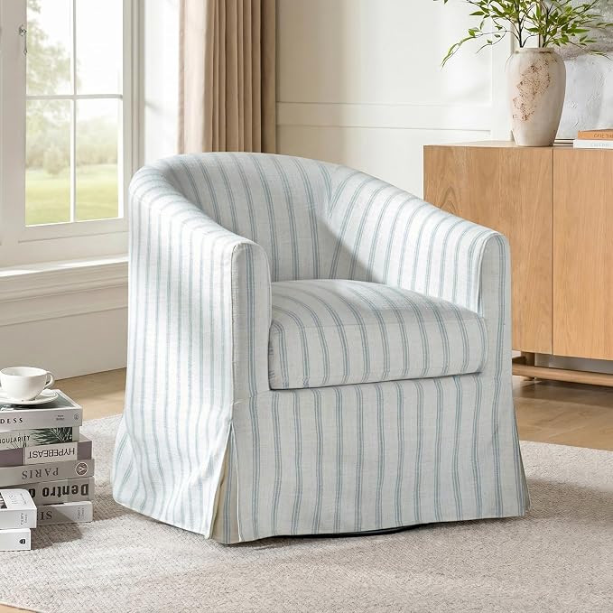 HULALA HOME Swivel Accent Chair with Skirted Base, Round Farmhouse Swivel Barrel Chair, Fabric Up... | Amazon (US)