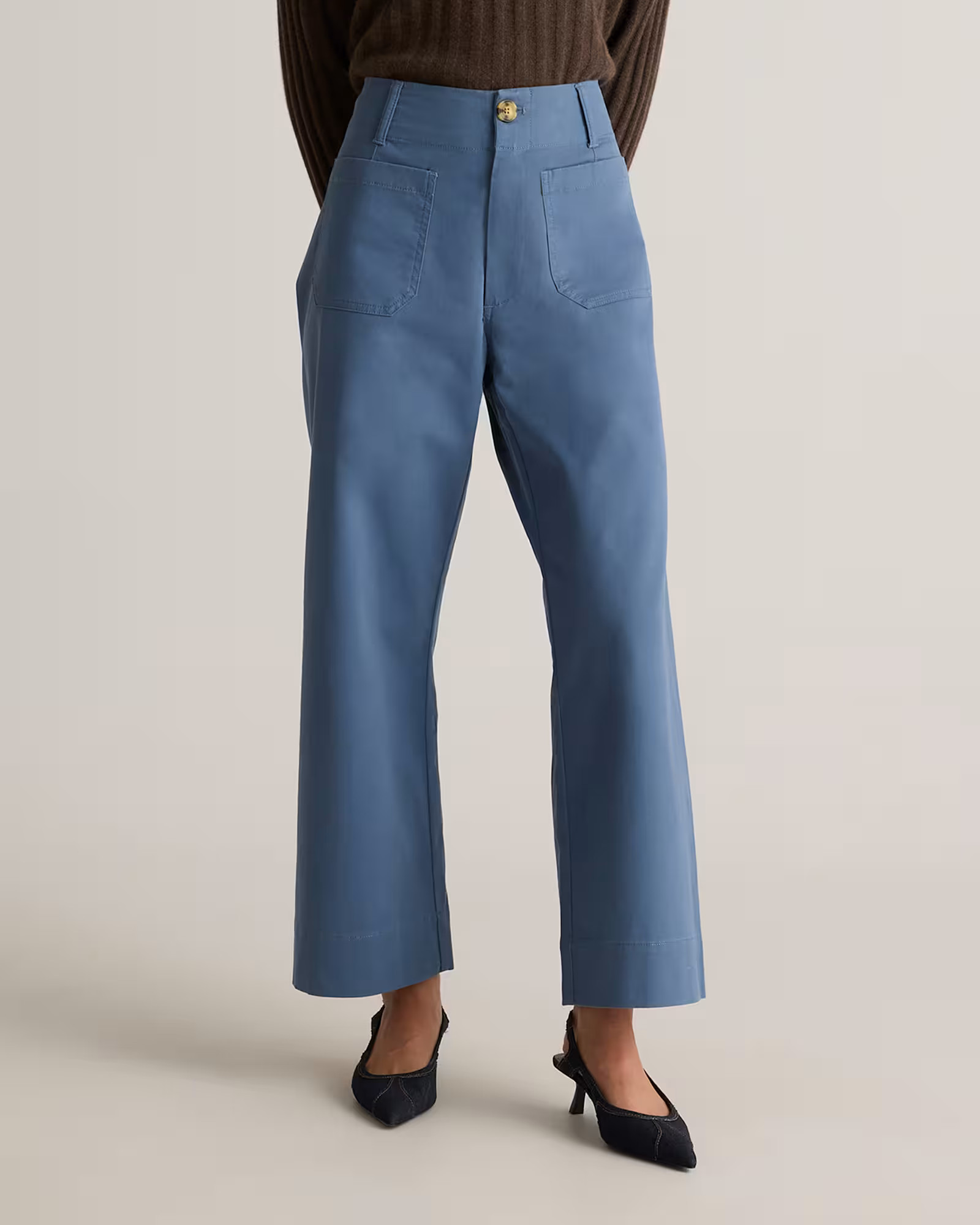 Organic Stretch Cotton Chino Cropped Wide Leg Pants in Aegean Blue | Quince