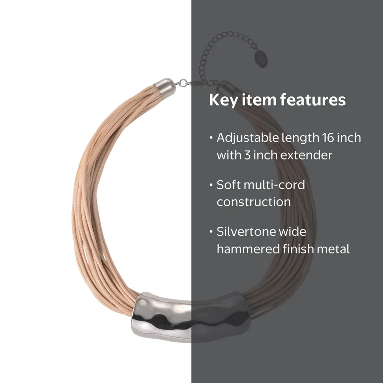 Time and Tru Silvertone Multi Cord Wide Hammered Metal Necklace | Walmart (US)