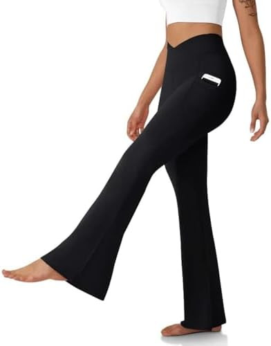 Women's Flare Leggings with Pockets-Crossover High Waisted Bootcut Yoga Pants-Tummy Control Bell ... | Amazon (US)