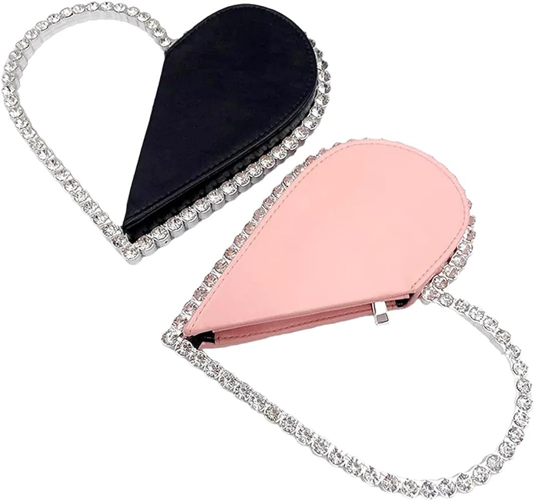 Cute Mini Heart Shape Evening Clutch Bag, Rhinestone Diamond Frame Wedding Party Purse Handbag for W | Amazon (US)