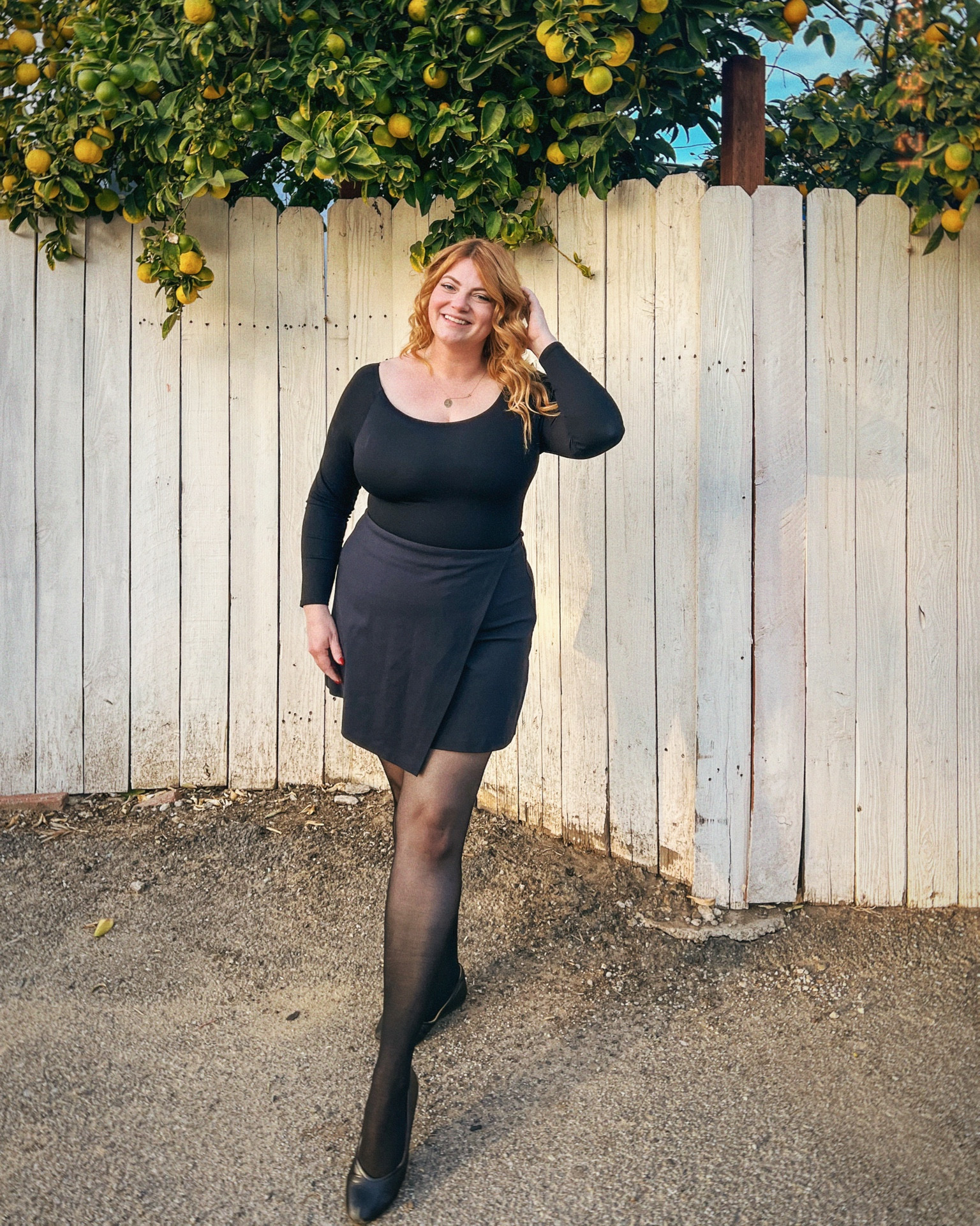 Tonight’s outfit! Wearing the most amazing bodysuit ever from TA3 — it has the pull sides that cinch your waist. I’m a 14/16 36k / 38i and I’m wearing the XL. The skort is only $24 — get it before it’s gone! And these are my favorite shoes from Naturalizer. Size down half a size!