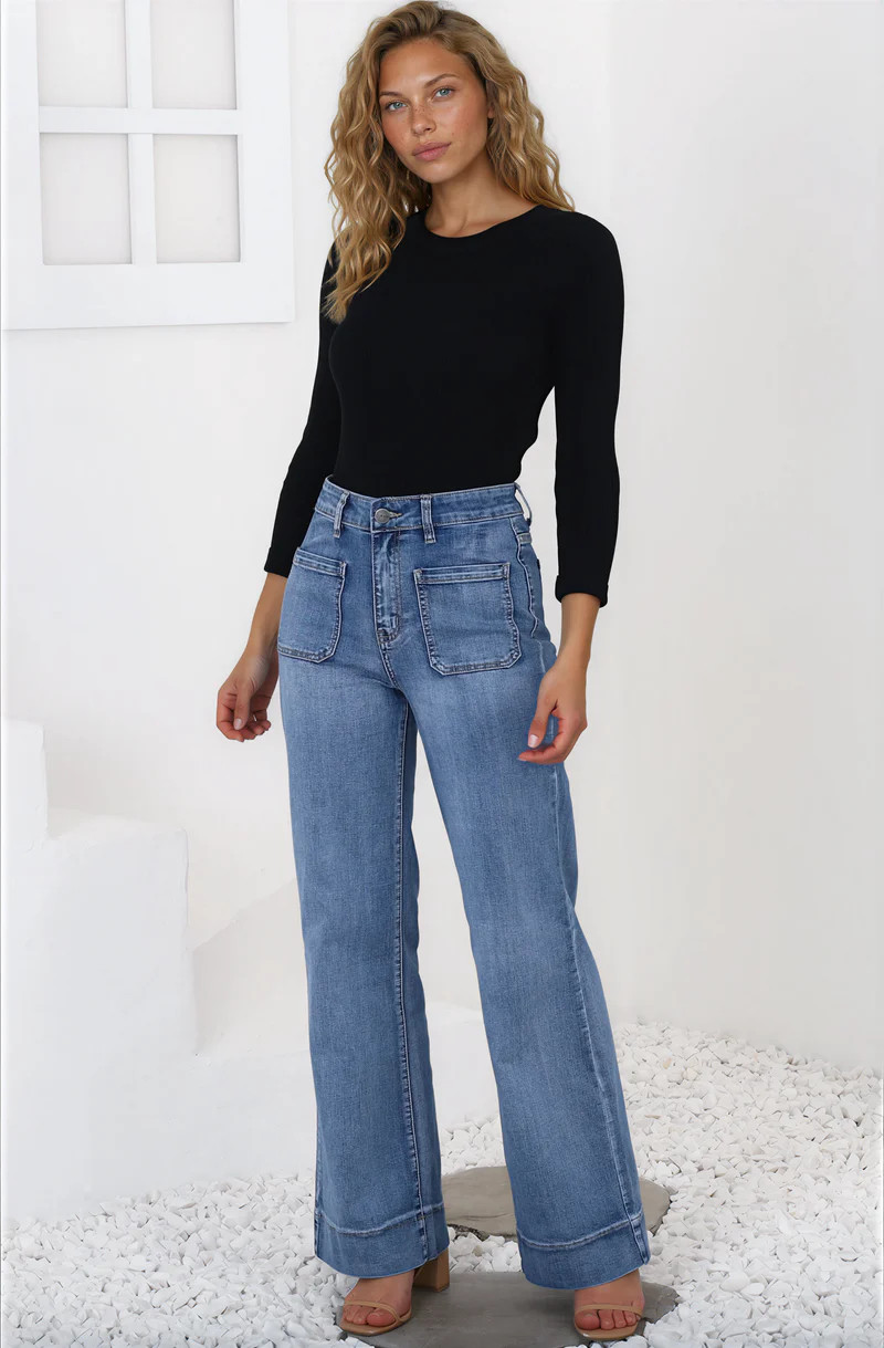 Shop Denim: Cindy Wide Leg Jean in Mid Denim Wash | saltycrush.com | Salty Crush