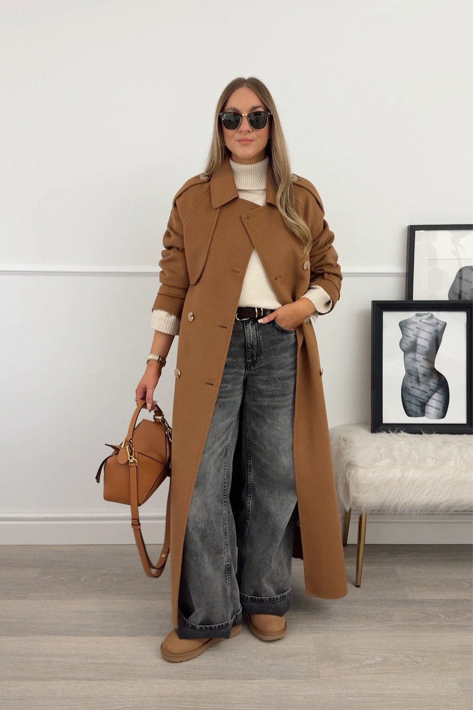 Grey wide leg jeans outfit with a wool look trench coat & Uggs.

Trench: 8
Jeans: 6 short 
Jumper: small 

#LTKstyletip #LTKmodest #LTKautumn