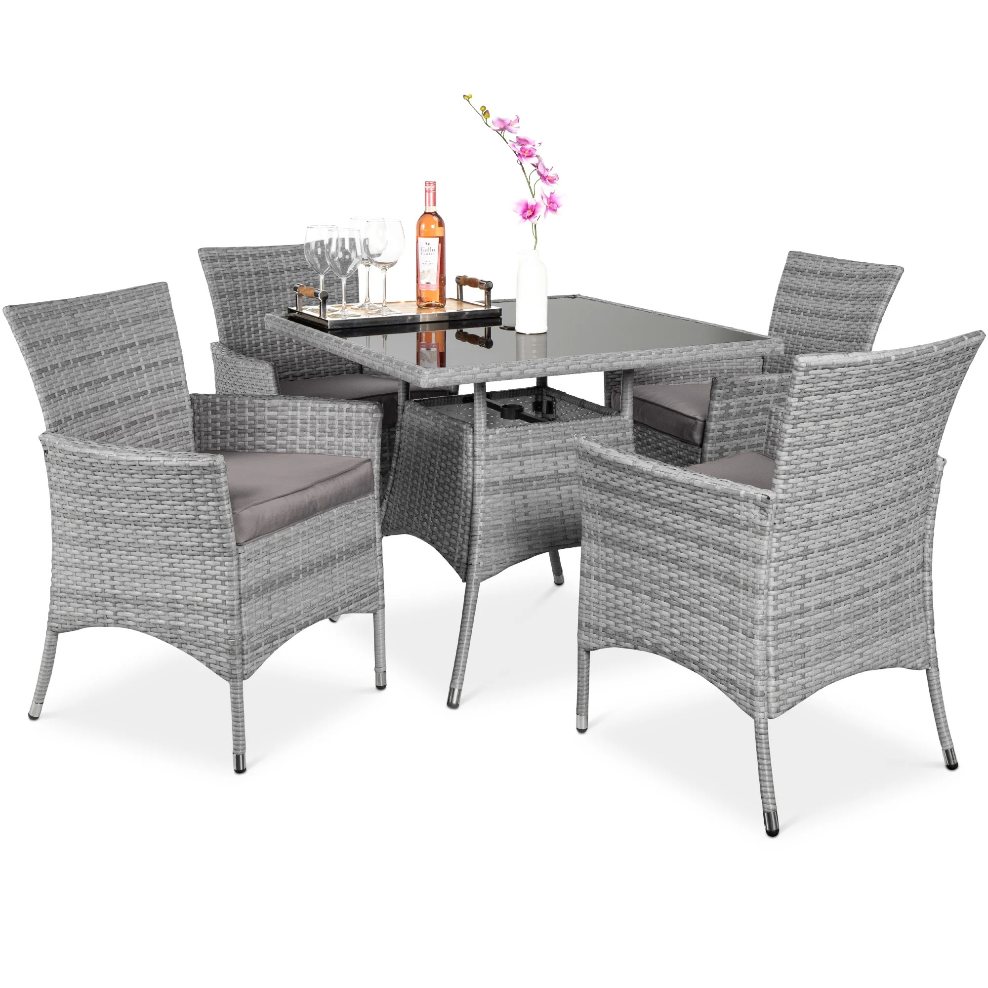 Best Choice Products 5-Piece Indoor Outdoor Wicker Patio Dining Table Furniture Set w/ Umbrella C... | Walmart (US)