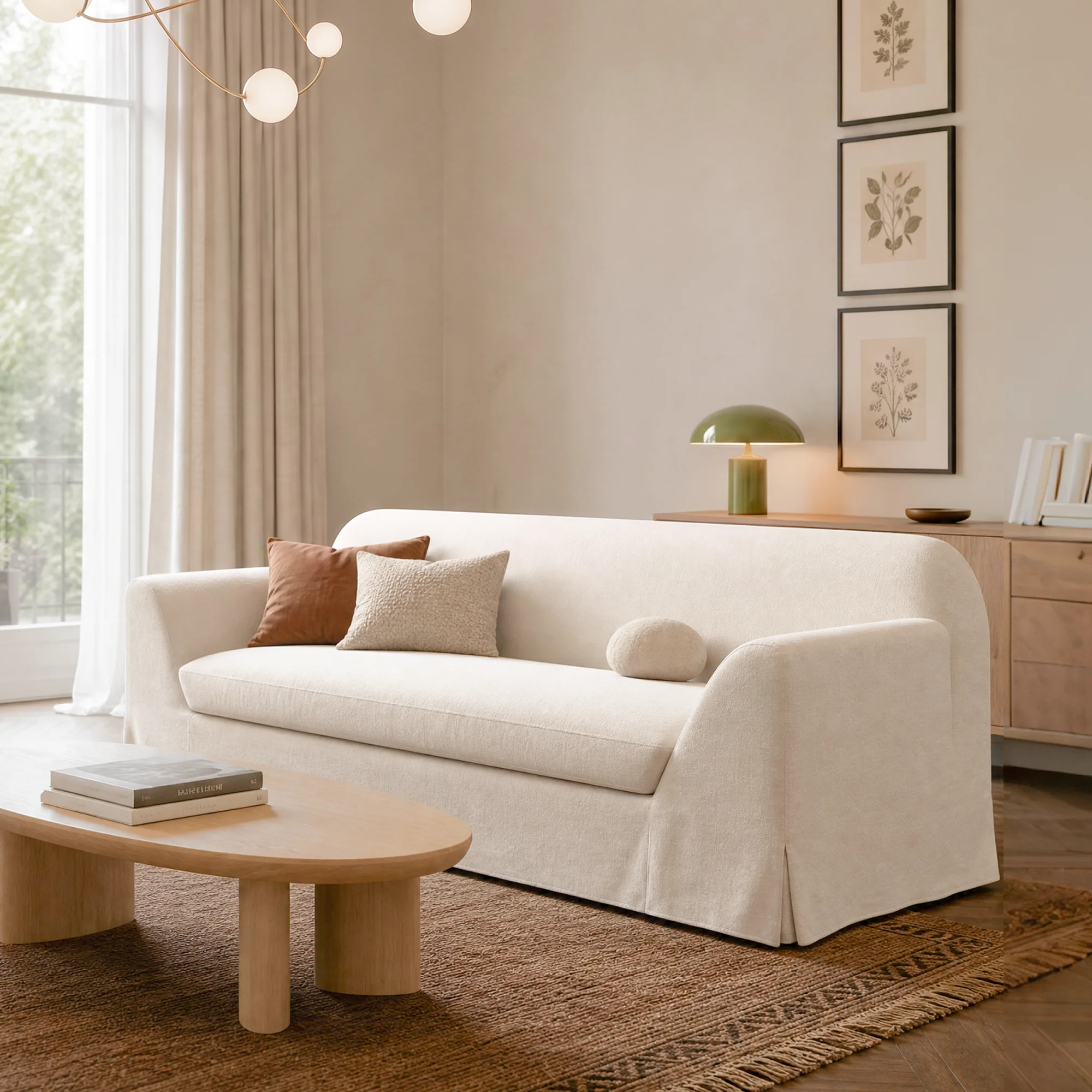 Nuvora 87" & 100" Deep Seat Upholstered Skirted Sofa, High-Resilience Foam Slope Arm Coastal Couch, Seats 3 for Living Room | Wayfair North America