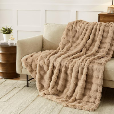 Angel Sar Faux Rabbit Fur Blanket, 50"x60" Luxury Soft Fluffy Thick Throw for Couch Bed, Milk Tea Brown, Reversible Winter Warm Blanket | Target
