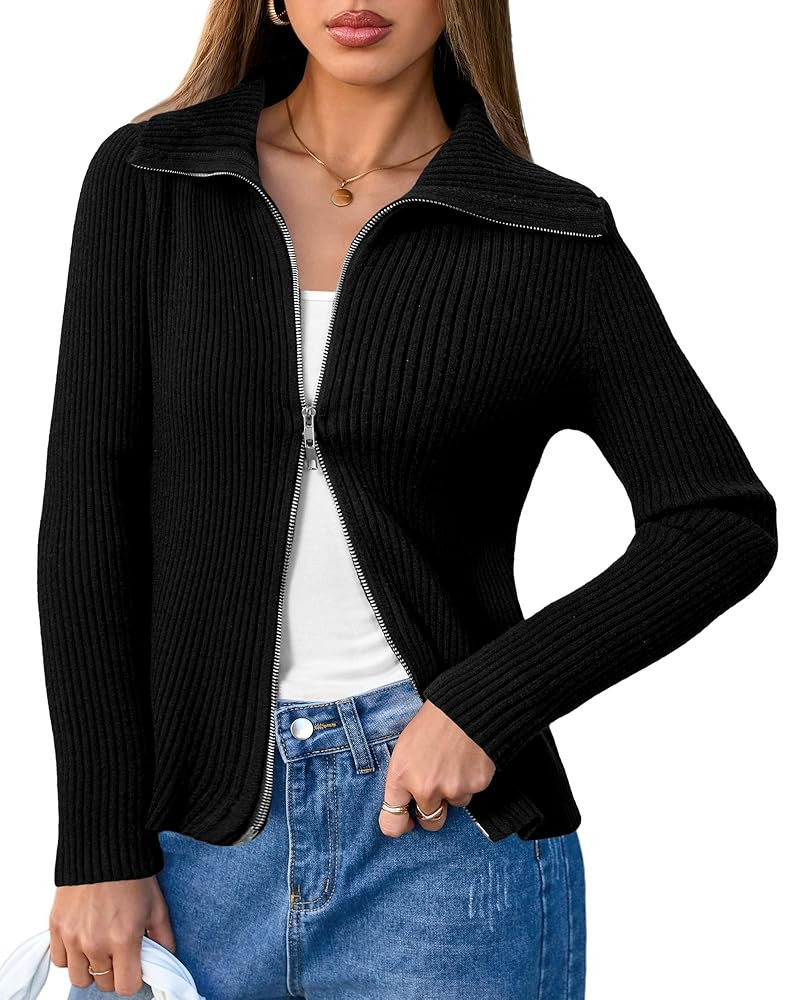Arach&Cloz Women's Wool Blend Fall Fashion Zip Up Cardigan Sweaters 2025 Trendy | Amazon (US)