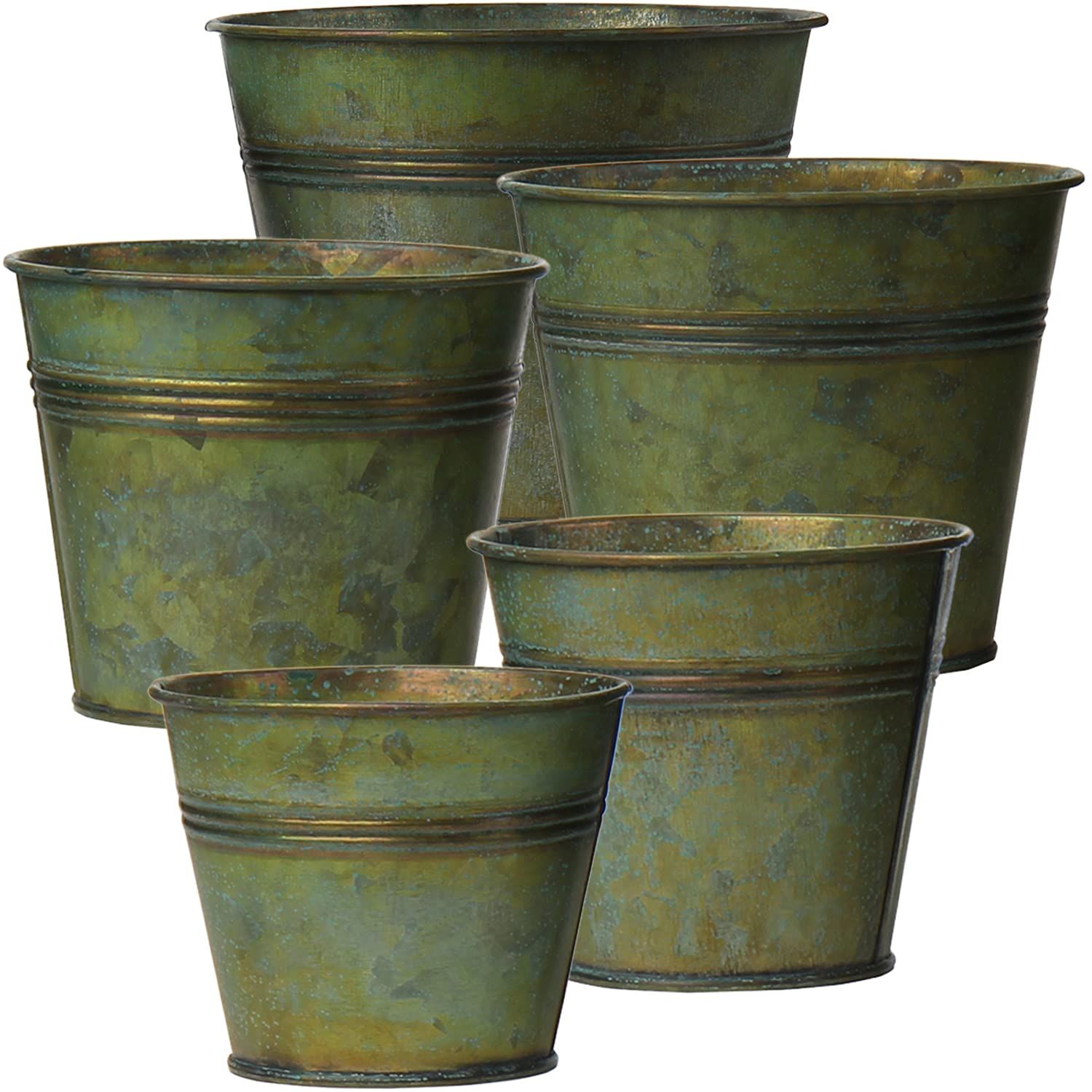 Briful 5 Size Galvanized Buckets Rustic Farmhouse Metal Bucket Galvanized Flower Bucket Plants Po... | Amazon (US)