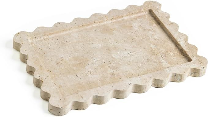 10.8x8'' Natural Travertine Tray with Scalloped Edge, Rectangle Vanity Tray for Bathroom Kitchen ... | Amazon (US)