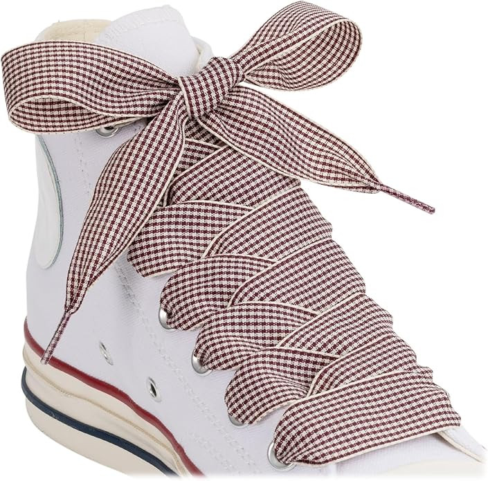 2 Pairs Fancy Ribbon Shoe Laces for Sneakers 1" Wide Flat Checkered Shoelaces for Boots | Amazon (US)