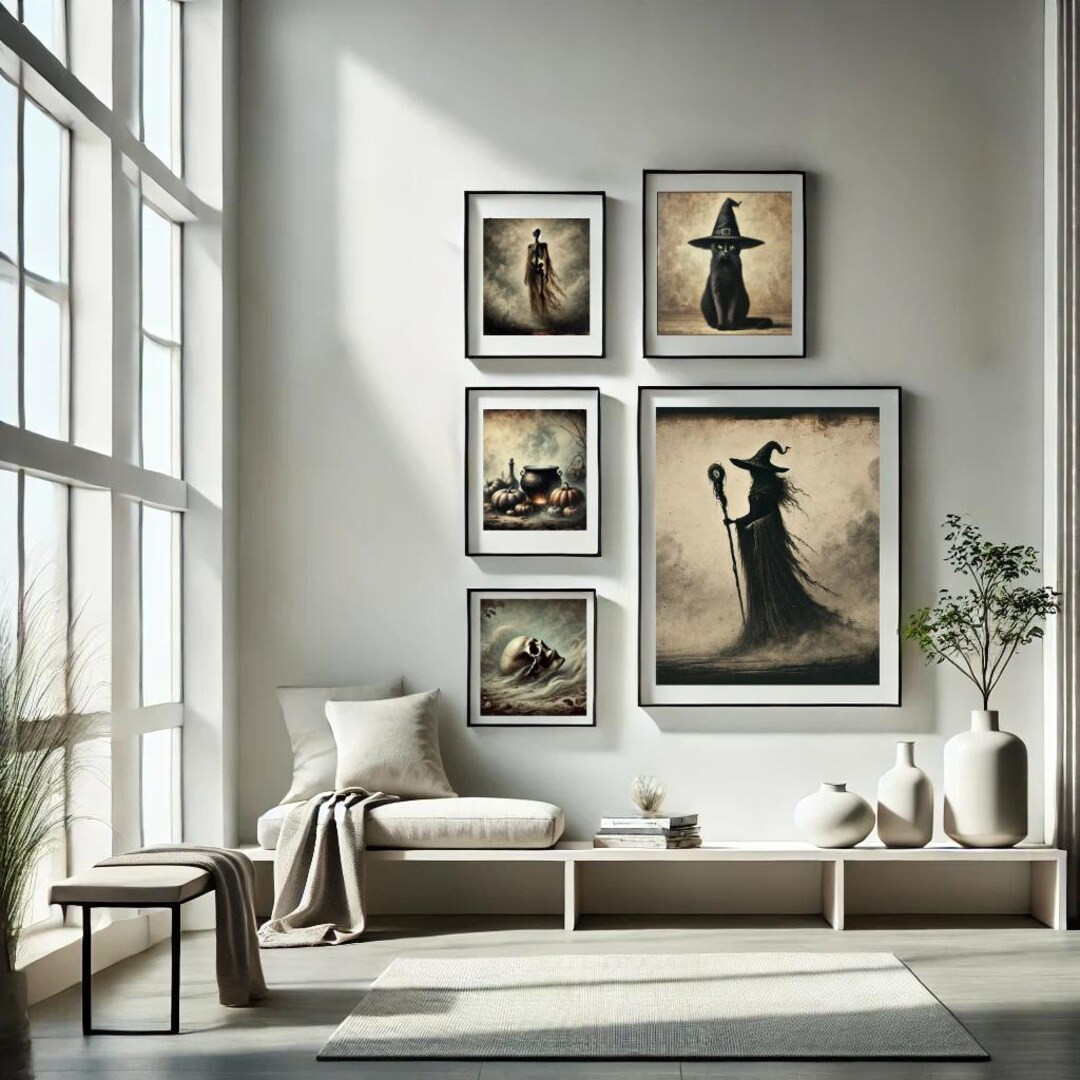 Vintage Halloween Decor Five Print Set: Witch, Pumpkins, Black Cat, Skull, and Skeleton Pack - Et... | Etsy (US)