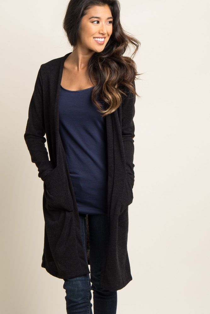 Black Suede Elbow Patch Long Cardigan | PinkBlush Maternity