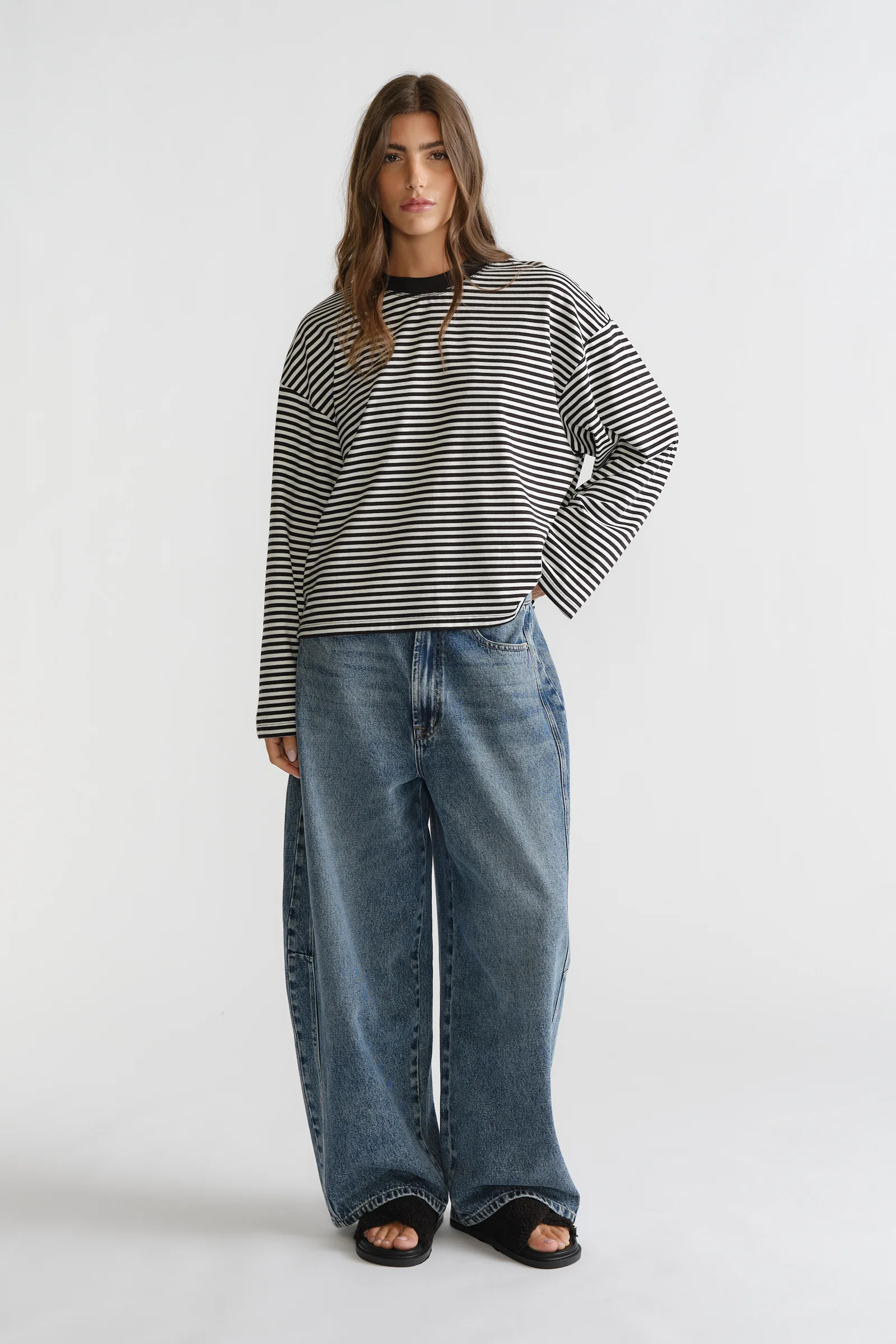 D-Luxe Long Sleeve Stripe Tee - White/Black | DECJUBA