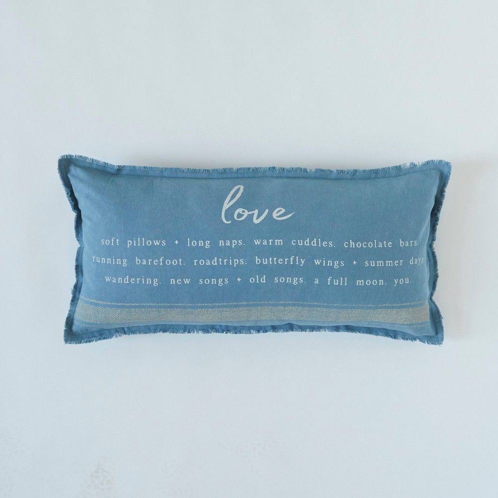 14""x30"" Love Frayed Edge Lumbar Throw Pillow Blue - Patina Vie | Target