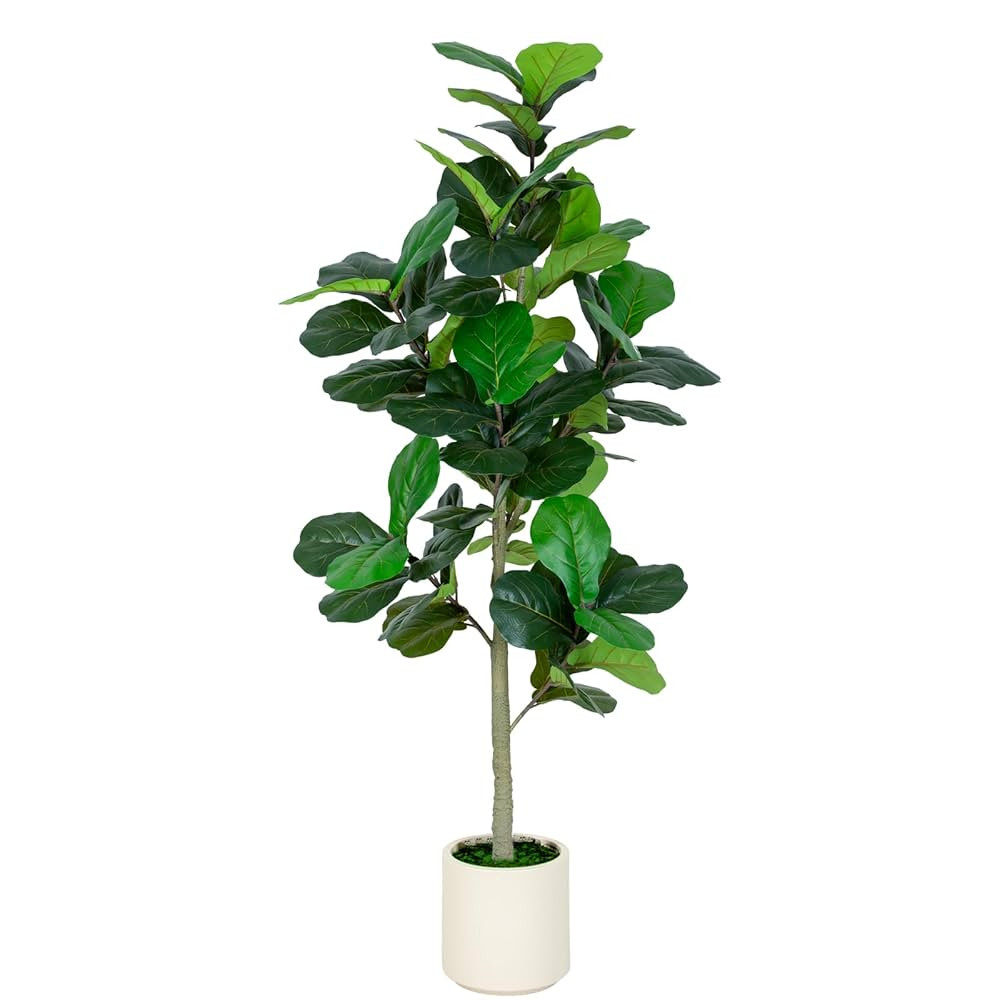 6FT Fiddle Leaf Fig Artificial Tree with White Planter Pot,Faux Floor Plant, Indoor and Outdoor F... | Amazon (US)