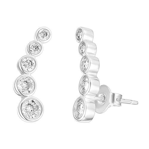 PAVOI 14K Gold Plated 925 Sterling Silver Post White Gold Cubic Zirconia Ear Crawler Earrings - Tiny Faux Diamond 925 Sterling Silver Post Ear Climber Fashion Earrings for Women | Amazon (US)