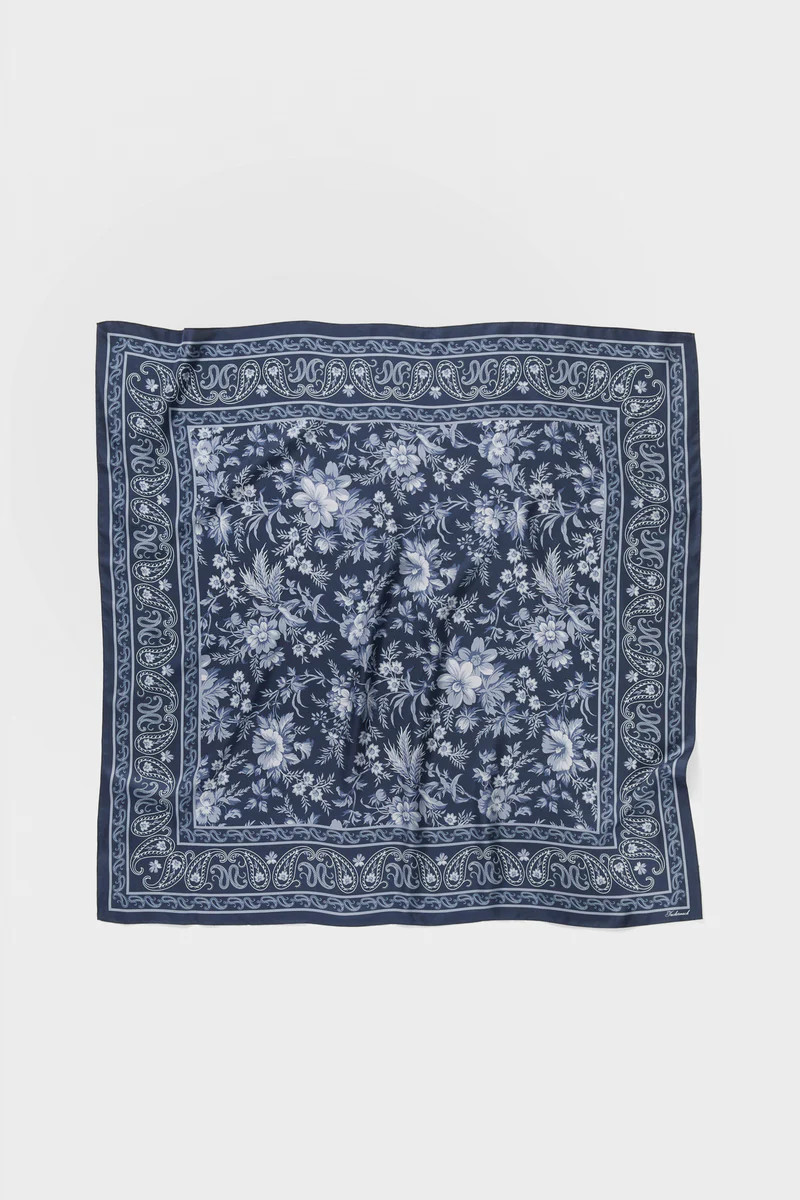 Navy Floral Bandana Medium Silk Scarf | Tuckernuck (US)