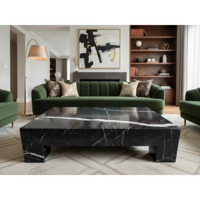 Genuine Marble Rectangular Four Legs Coffee Table - Nero Black Marble | Wayfair North America