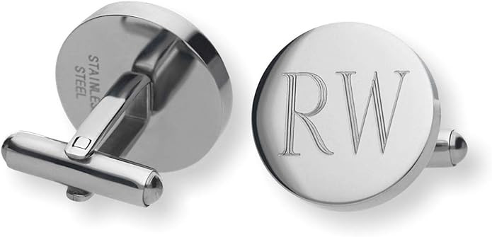 Pearlina Personalized Cufflinks for Men - Stainless Steel 18mm Engraved Cuff Links - Custom Initi... | Amazon (US)