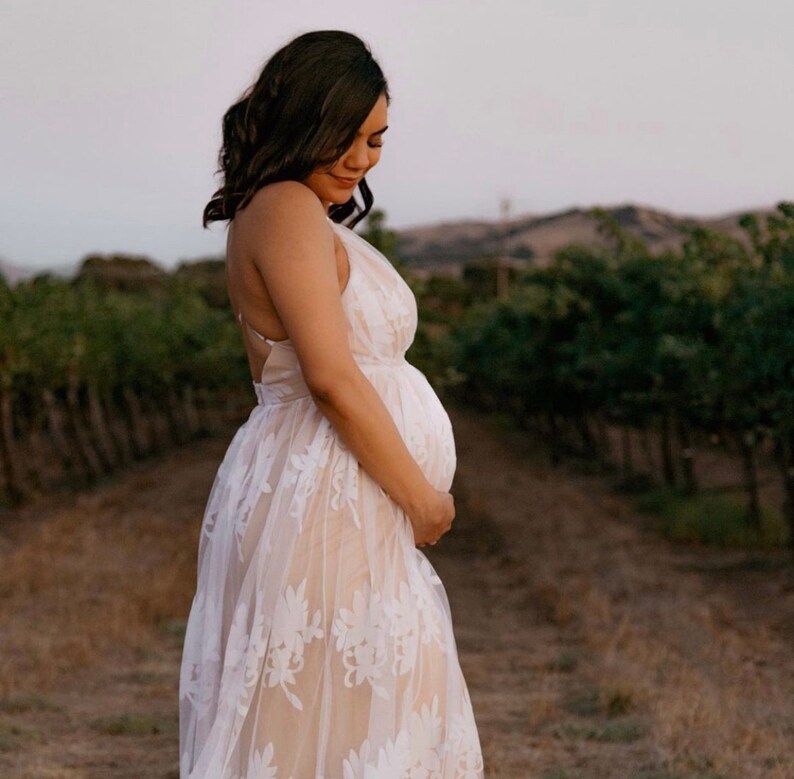 White Maternity Dress | Maternity Gown | Baby Shower Dress | Pregnancy Photoshoot Dress | Boho Be... | Etsy (US)