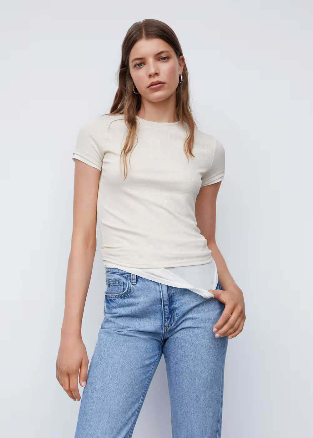 Doppellagiges t-shirt -  Damen | Mango Deutschland | MANGO (DE)