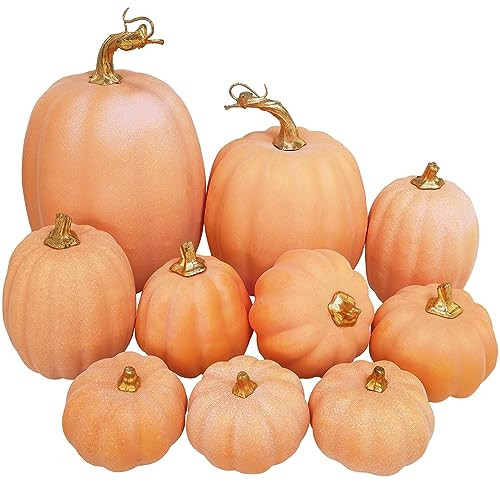 Winlyn 10 Pcs Assorted Artificial Orange Pumpkins Decorative Pumpkins Faux Light Orange Pumpkins Foam Pumpkins for Fall Harvest Autumn Wedding Thanksgiving Halloween Table Centerpiece Mantel Décor | Amazon (US)